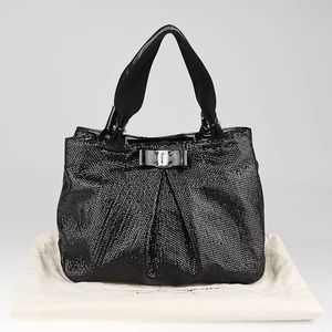 Ferragamo Black Sequin Fabric Selene Tote Bag
